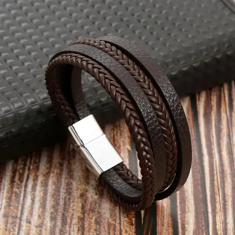 Bracelet en cuir multicouche tissé à la main pour hommes, classique, nouveau style, accessoire de mode, bijoux, vente en gros, livraison directe