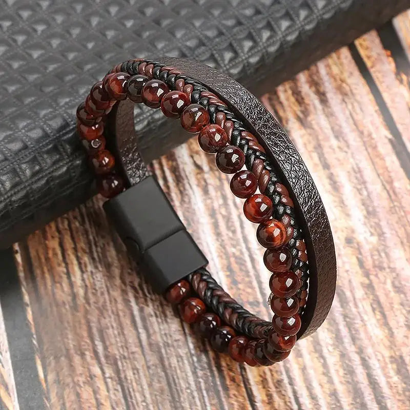 Bracelet en cuir multicouche tissé à la main pour hommes, classique, nouveau style, accessoire de mode, bijoux, vente en gros, livraison directe