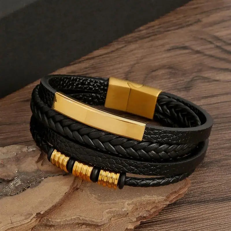 Bracelet en cuir multicouche tissé à la main pour hommes, classique, nouveau style, accessoire de mode, bijoux, vente en gros, livraison directe
