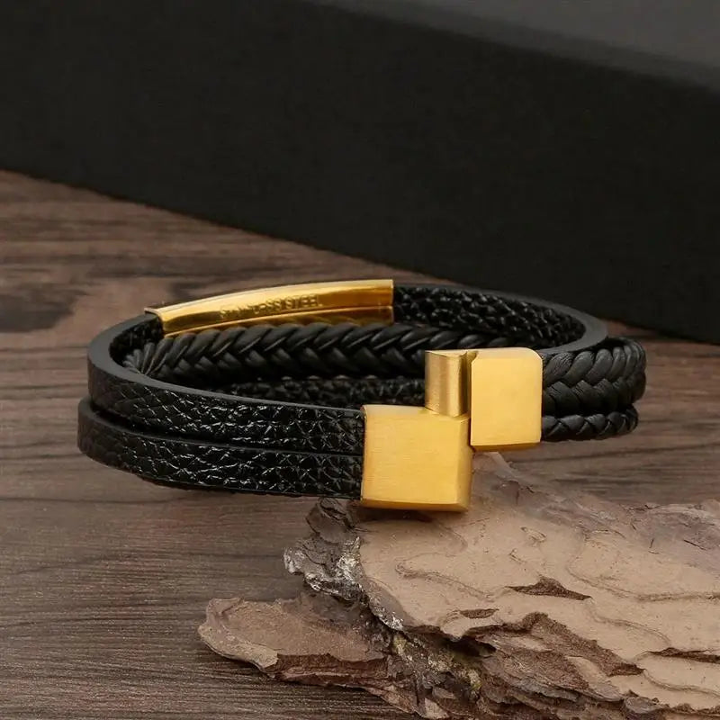Bracelet en cuir multicouche tissé à la main pour hommes, classique, nouveau style, accessoire de mode, bijoux, vente en gros, livraison directe