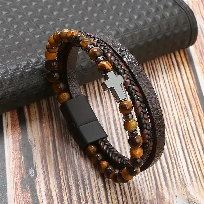 Bracelet en cuir multicouche tissé à la main pour hommes, classique, nouveau style, accessoire de mode, bijoux, vente en gros, livraison directe