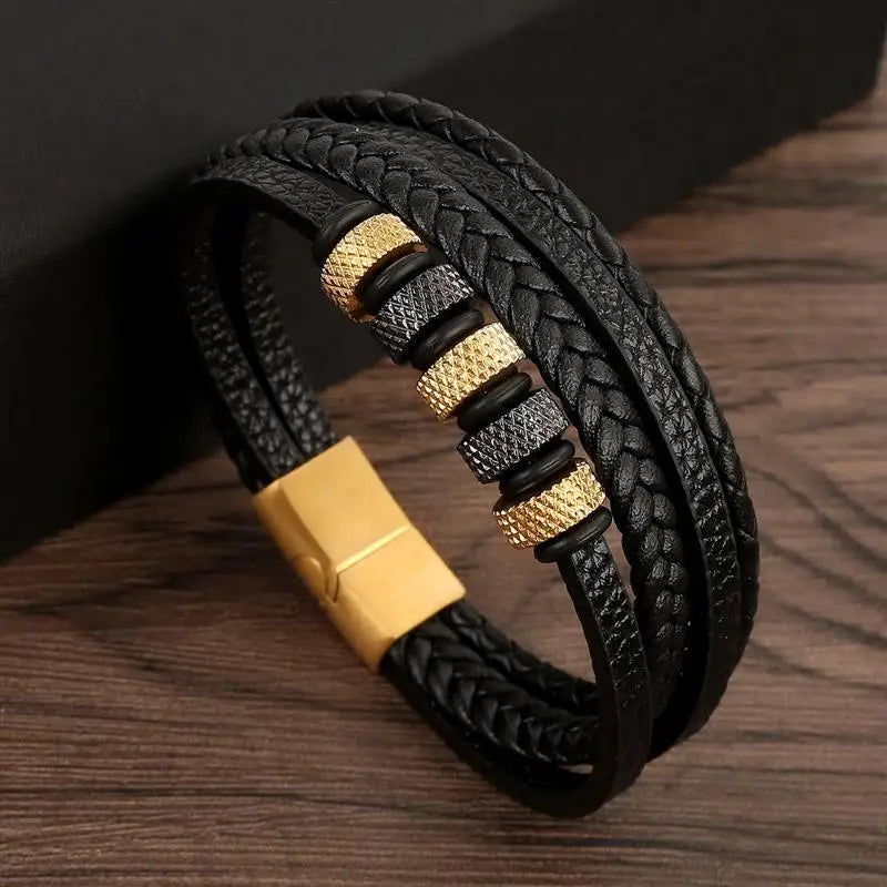 Bracelet en cuir multicouche tissé à la main pour hommes, classique, nouveau style, accessoire de mode, bijoux, vente en gros, livraison directe