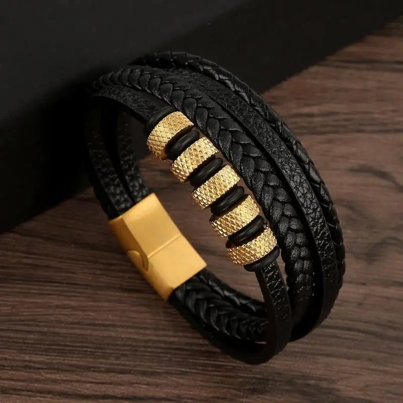 Bracelet en cuir multicouche tissé à la main pour hommes, classique, nouveau style, accessoire de mode, bijoux, vente en gros, livraison directe