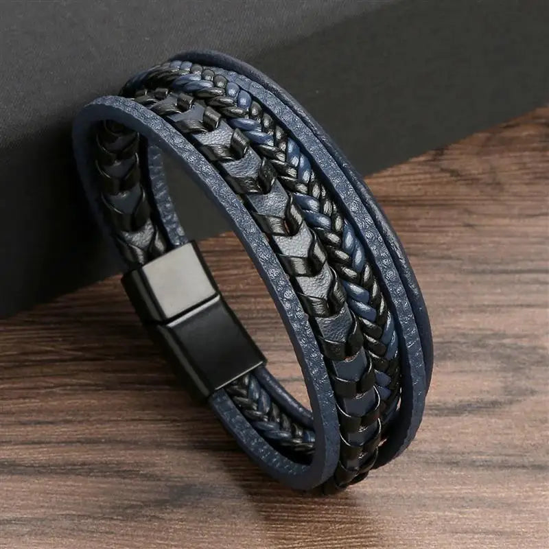 Bracelet en cuir multicouche tissé à la main pour hommes, classique, nouveau style, accessoire de mode, bijoux, vente en gros, livraison directe
